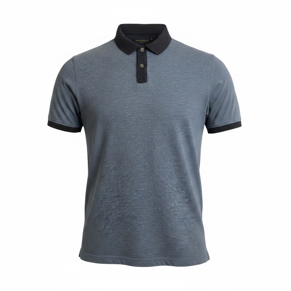 Banana Republic Men's Heathered Blue Short Sleeve Polo Shirt with Contrast Colla